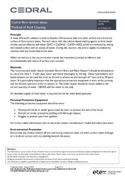 Cedral Roofs - Method of Acid Cleaning