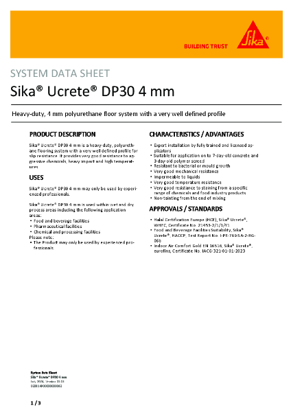 Sika® Ucrete® DP30 4 mm Product Data Sheet
