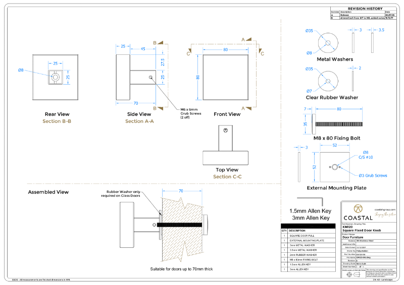 BLU™ - KM120 Square Door Pull CAD