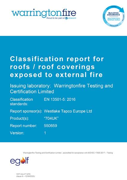 TapcoSlate EN 13501-5: 2016 Classification Report