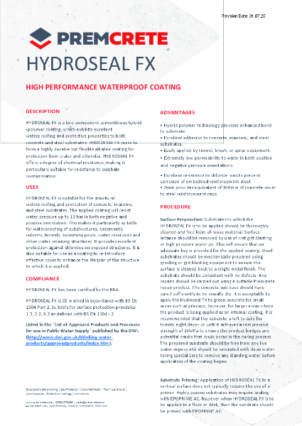 Hydroseal FX Technical Data Sheet 2025