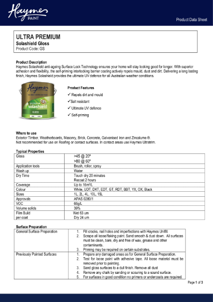 Solashield Gloss Product Data sheet