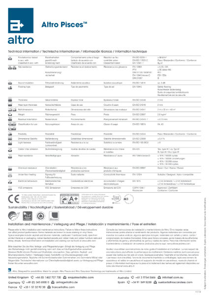 Altro Pisces Technical Data Sheet