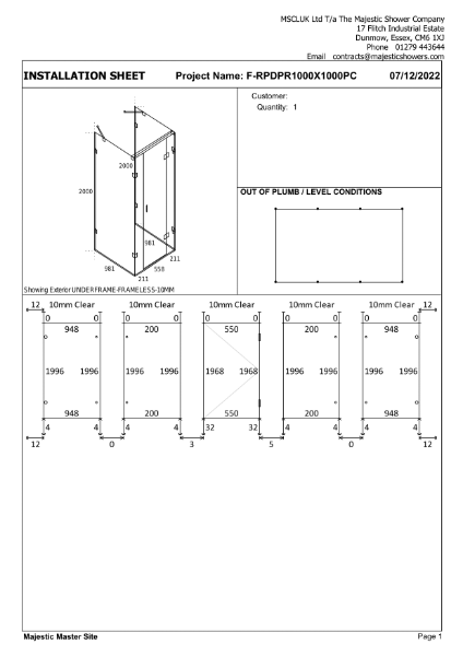 Installation Sheet - Barcelona 1000mm x 1000mm