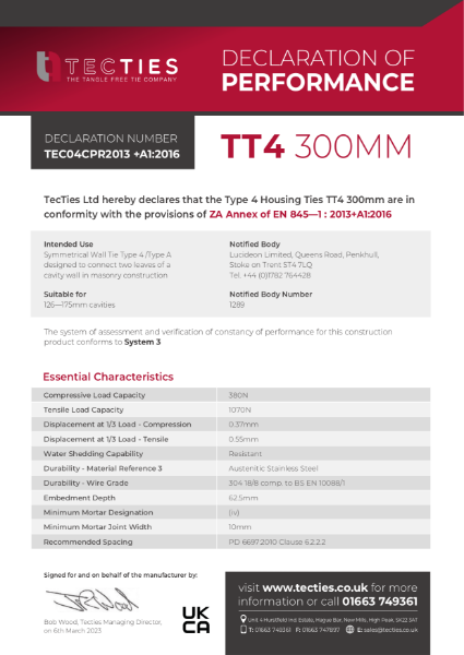 Type 4 Housing Ties TT4 300mm - 126—175mm cavities