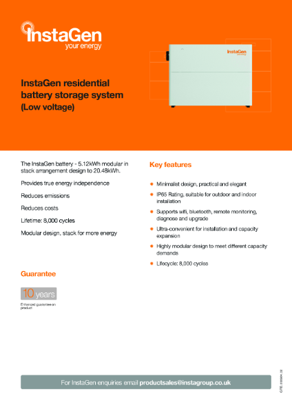 InstaGen Battery Storage Data Sheet