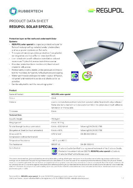 REGUPOL Solar Special - Data Sheet