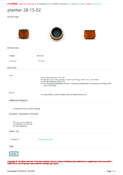 All Urban - Planters - 28-15-02 - Data Sheet
