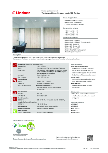 Lindner Logic 100 Timber - Data sheet