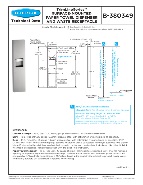 B-380349 Surface-Mounted Paper Towel Dispenser with Waste Receptacle