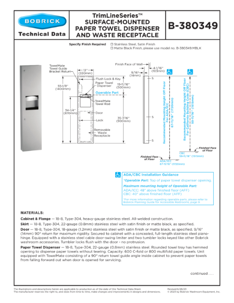 TrimLineSeries™ Surface-Mounted Paper Towel Dispenser and Waste Receptacle - B-380349