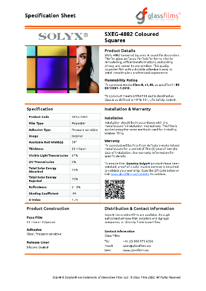 SXEG-4882 Coloured Squares Specification Sheet