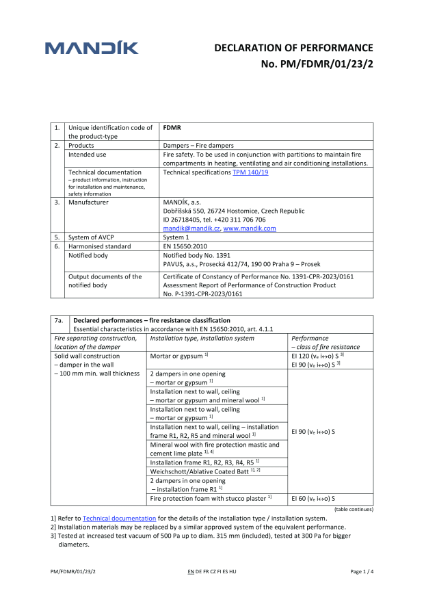 FDMR – Declaration of performance (CE)
