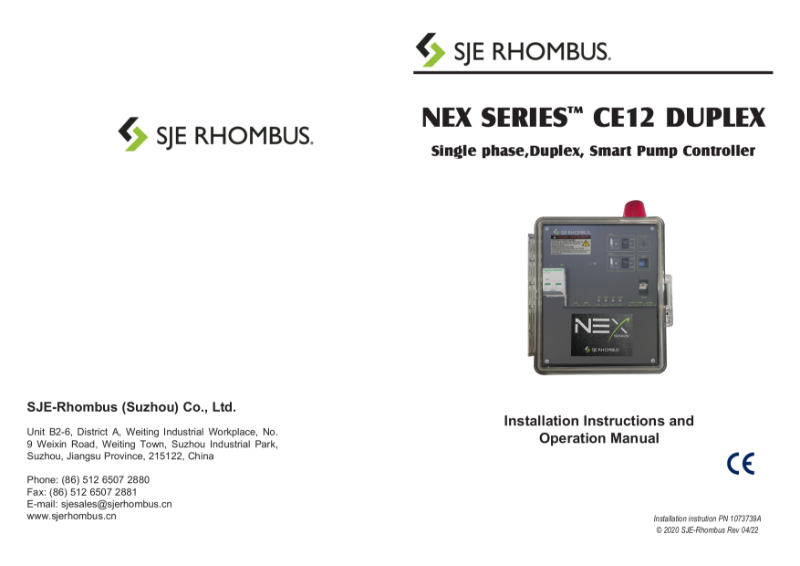 NEX Series CE12 Duplex Control Panel Operation Manual
