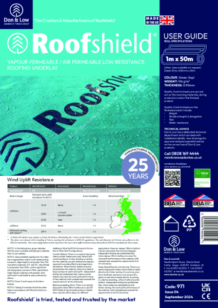 Roofshield Roll Insert 1.0 x 50m 971 Issue 04 September 24