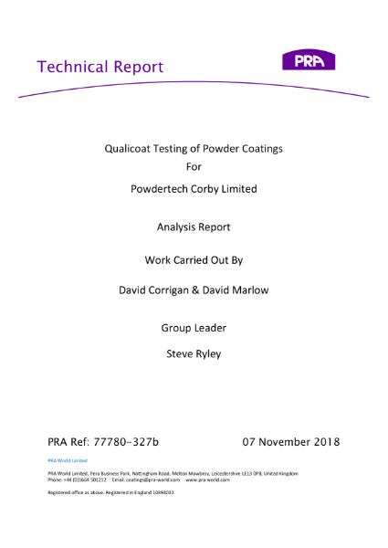 Adhesion, corrosion and colour retention test results