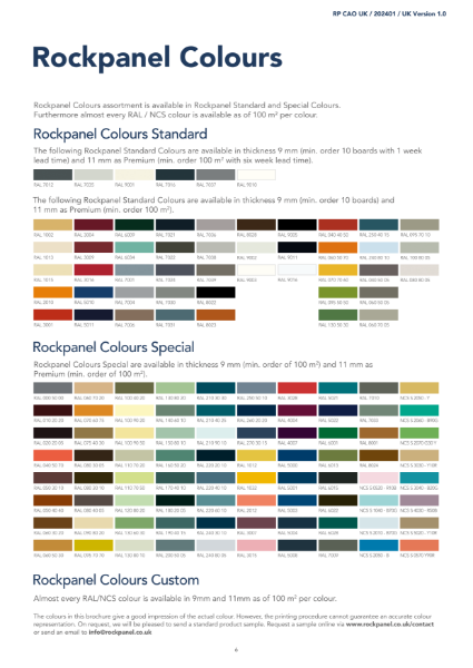 Rockpanel Colours Assortment Guide 2024