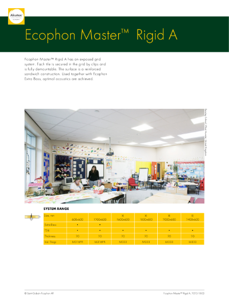 Master Rigid A Data Sheet | Saint-Gobain Ecophon | NBS Source