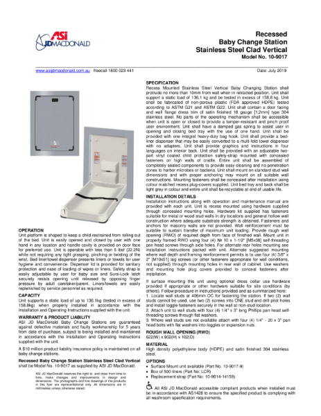 Vertical Stainless Steel Specification Sheet