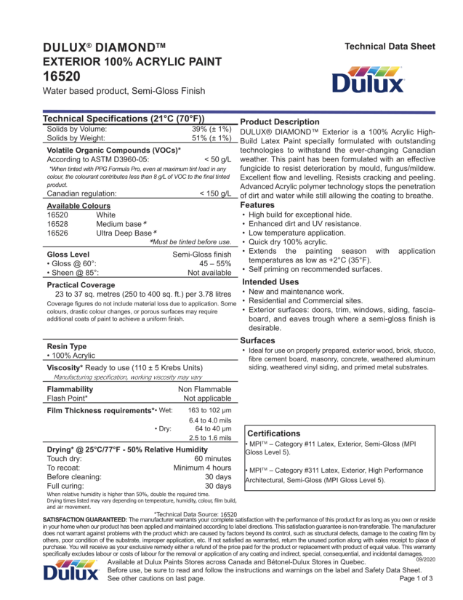 Dulux® Diamond Exterior 100% Acrylic Paint 16520