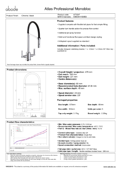 Globe Single Lever Brushed Nickel Consumer Spec