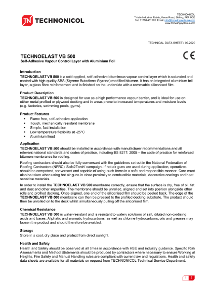 TN Technoelast VB 500 Self SA Underlay Datasheet