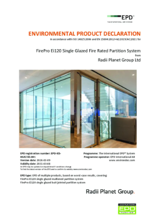 FirePro Ei120 Single Glazed Fire Rated Partition System - Radii Planet Group Environmental Product Declaration (EPD)