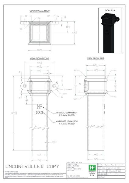 75x75mm Eared Rainwater Pipe Drawing