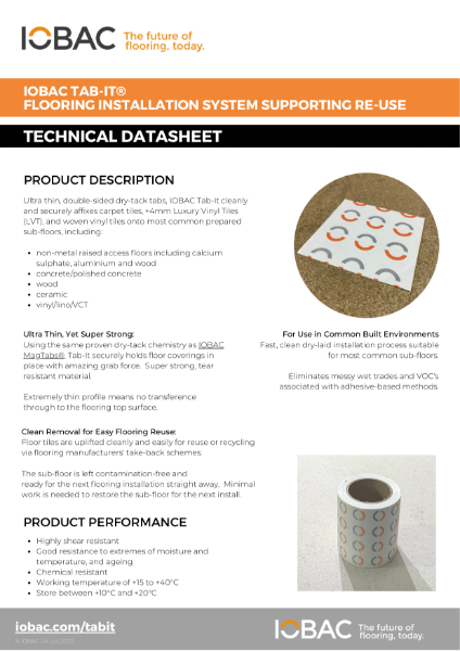 IOBAC Tab-It Adhesive-free Flooring Installation - Datasheet