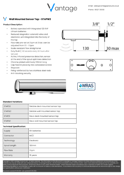 Product Data Sheet - STAPW2 (Delabie)