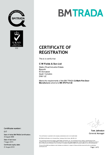 BM Trada Q-Mark Certificate