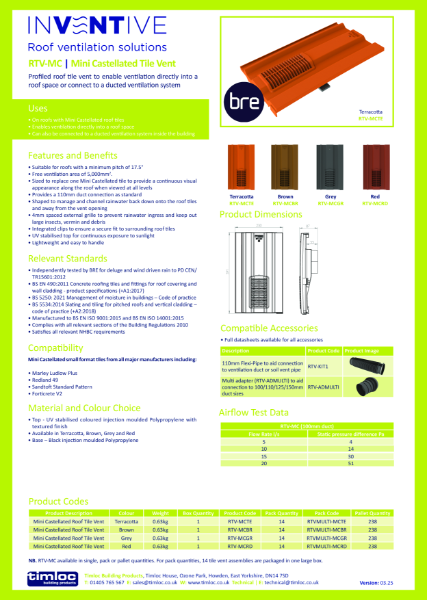Mini Castellated Roof Tile Vent Datasheet
