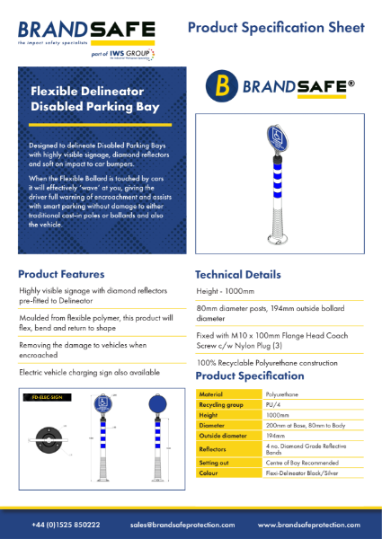 Flexi Delineator Disabled Parking - Brandsafe Spec Sheet