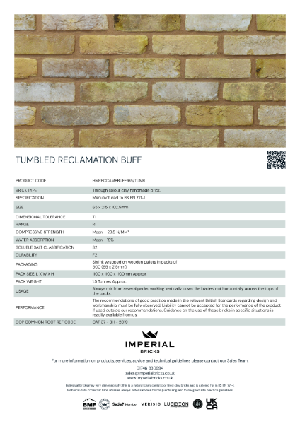 Imperial Bricks Tumbled Reclamation Buff Data Sheet