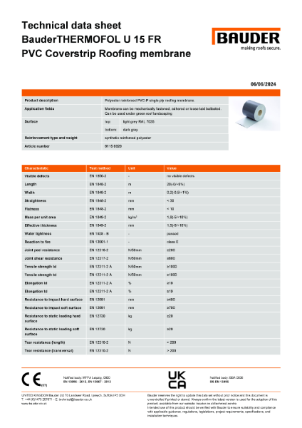 BauderTHERMOFOL U 15 FR PVC Roofing membrane (Light Grey)