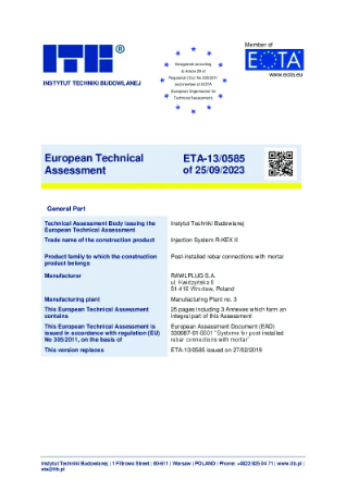 European Technical Assessment - R-KEX II (Post-Installed Rebar)
