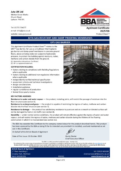 GP5 Gas Barrier - BBA Certificate