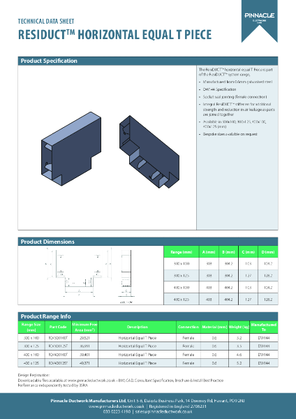 ResiDUCT Datasheet - Horizontal T Piece