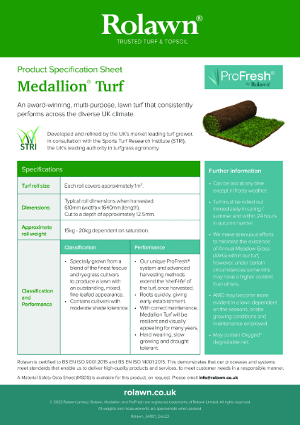 Product Specification Sheet Medallion® Turf