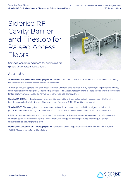 Siderise RF Cavity Barriers and Fire Stops for Raised Access Floors – Technical Data v2.10
