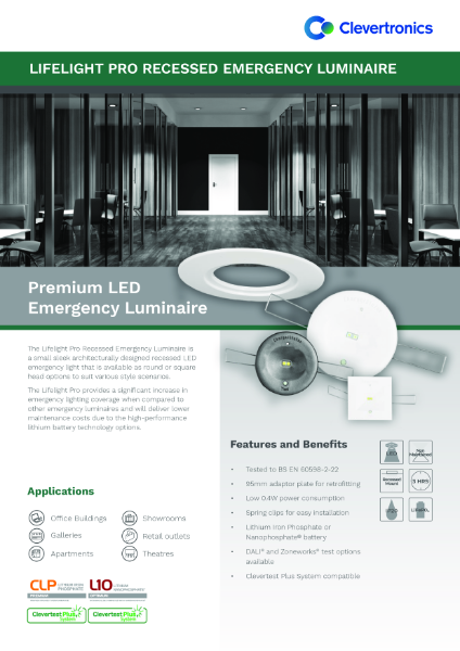 Lifelight Pro Recessed Emergency Luminaire - Product Catalogue