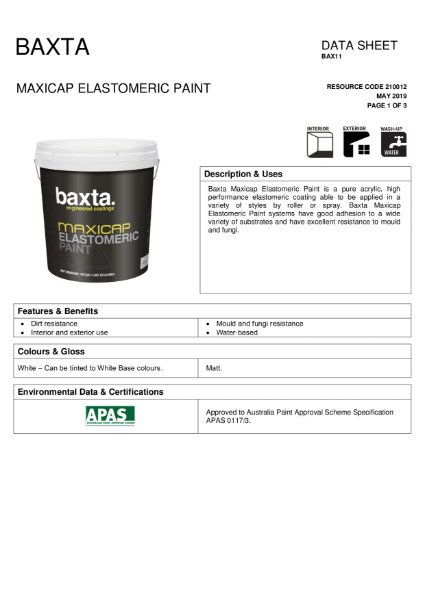 BAX 11 Maxicap elastomeric paint TDS