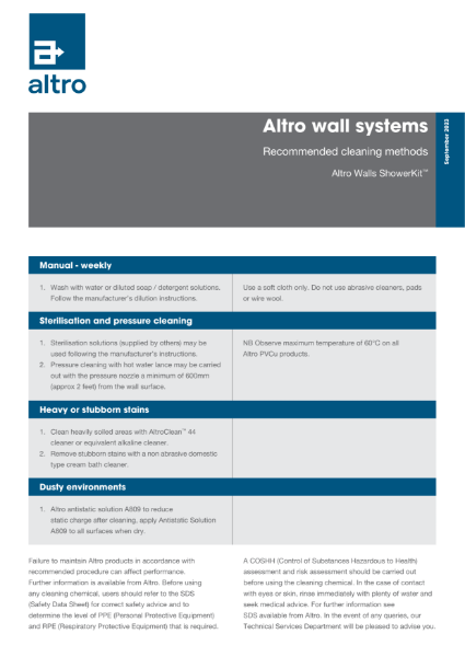 Altro Walls ShowerKit Cleaning Guide