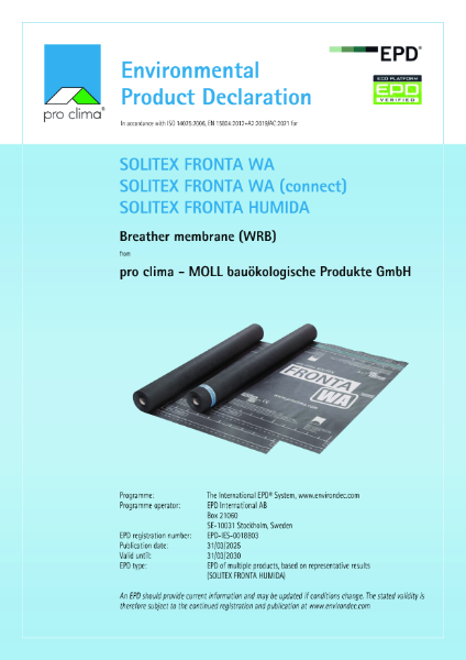 Pro Clima Solitex Fronta WA / Fronta Humida Environmental Product Declaration (EPD)