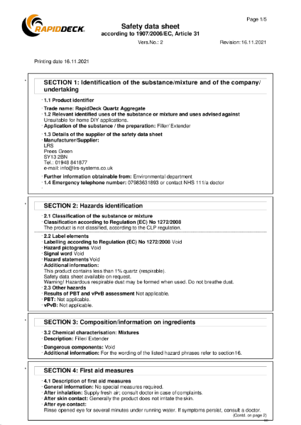 MSDS - RapidDeck Car Park - Quartz Aggregate
