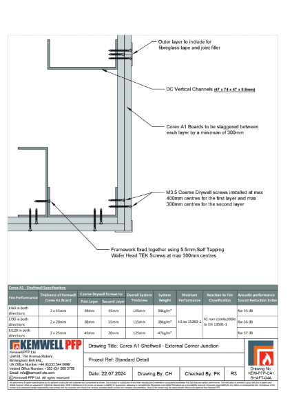 KEM-PFP-CA1-SHAFT-04 - Corex A1 - Shaftwall Details - External Corner Detail R3