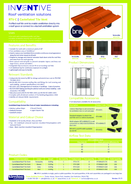 Castellated Roof Tile Vent Datasheet