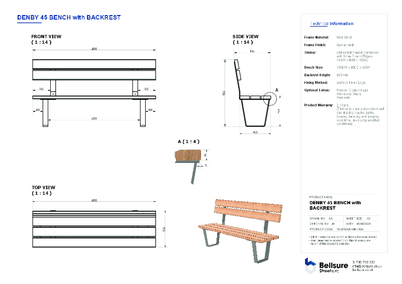 Denby Bench Backrest Datasheet