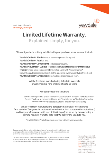 Yewdale lifetime warranty