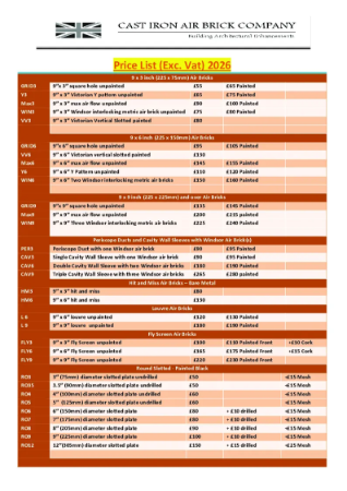 Cast Iron Air Bricks - Price List